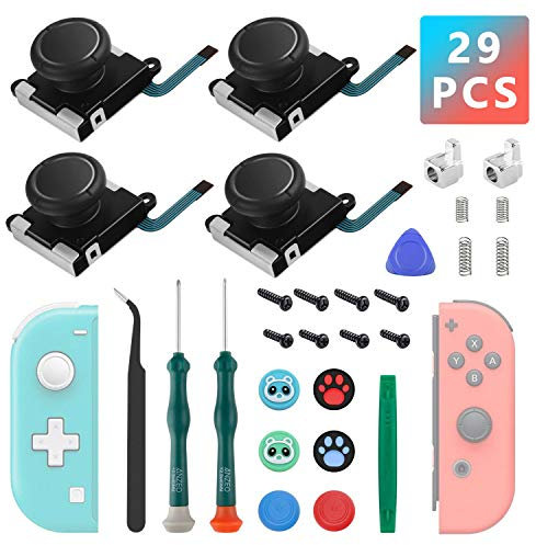 4 Pack Joycon Joysticks, Replacement Joystick for Nintendo Switch Joycon and Switch Lite, Switch Joycon Replacement Repair Kit Include Metal Buckles, Screwdrivers, Pry Tools, Thumb Grips Caps