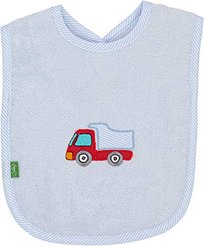 Smithy Kinderlätzchen aus 100% Baumwolle mit Laster/LKW Motiv in hellblau - kleckerfestes Babylätzchen mit Druckknopfverschluss für Jungen in 24 x 24 cm