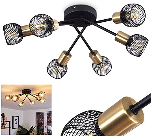 HOFSTEIN Deckenleuchte Cairns, Deckenlampe aus Metall schwarz und gold Retro/Vintage Look Zimmerlampe 6-flammig, 6 x E14,ohne Leuchtmittel