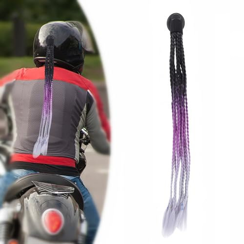 Helm Haar Helm - Helm Pigtails Punk Style Gradient Helm Helm Pferdeschwanz mit Saugnapf Weiblicher Helm Haar Zopf Zubehör für Motorrad Fahrrad(Lila Grau)