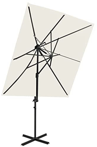 vidaXL Parasol de Jardin en Porte-à-faux à Double Toit, Pare-soleil de Patio, Abri de Soleil, Parasol de Terrasse Extérieur, Sable 250x250 cm