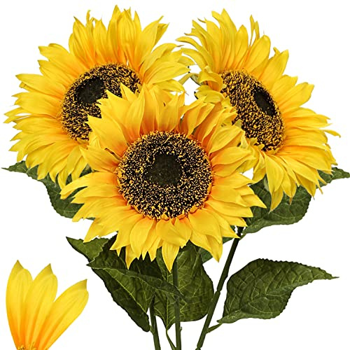 Große Sonnenblumen, künstliche Blumen, 20,3 cm, volle Blüte, langer Stiel, künstliche Sonnenblume, 83,8 cm hoch, riesige Seiden-Sonnenblumen mit Stiel, künstliche Sonnenblumen, Blumenarrangement für