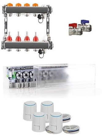 Selfio Heizkreisverteiler Komplettset PREMIUM PLUS für Fußbodenheizung 4 Heizkreise