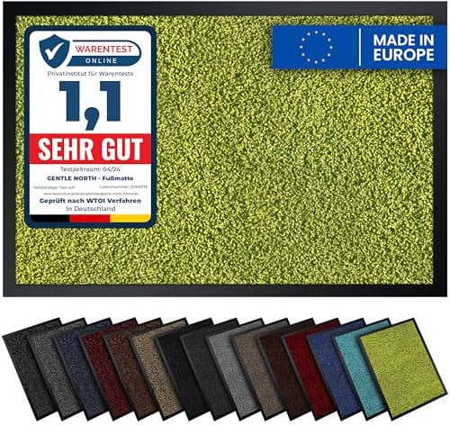 Gentle North Hochwertige Fußmatte grün 40x60cm groß für Innen & Außen - Schmutzfangmatte rutschfest, waschbar & wetterfest - Fussmatte für Eingangsbereich & Aussenbereich - Läufer Flur dünn