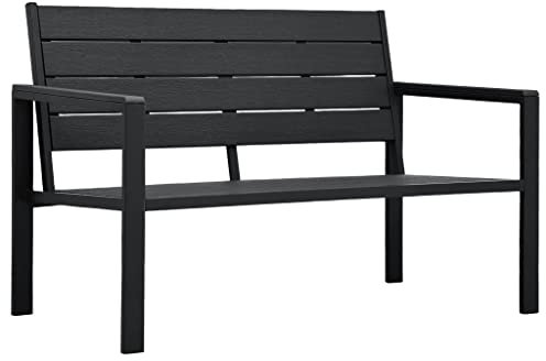 ZQQLVOO Gartenbank 120 cm HDPE Schwarz Holzoptik,Gartenbank aus Holz für den Außenbereich mit Rückenlehne und Armlehnen, Doppel-Terrassenstuhl, Veranda, Gartenmöbel