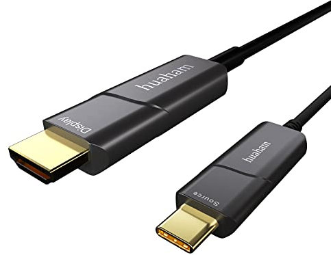 Huaham Câble à fibre optique USB C vers HDMI 2.1 de type C vers HDMI 2.0 4K @ 60 Hz, Thunderbolt 3 compatible avec MacBook Pro/Air, iPad Pro/Air, Surface Go, tablettes, ordinateurs portables (5 m)