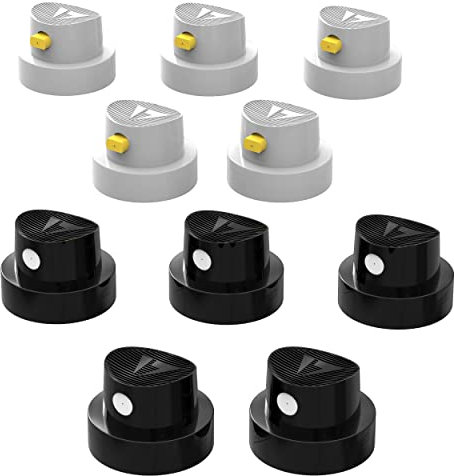 AUPROTEC Sprühkopf Set Ersatz Sprühköpfe 10 tlg. Spray Caps Kit 5x Punktsprühkopf schwarz/weiß + 5x Fächersprühkopf weiß/gelb