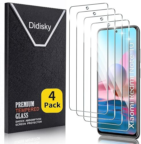 Didisky 4 Stück Schutzfolie Kompatibel mit Xiaomi Redmi Note 10 4G / Note 10S / Poco M5s(Nicht für Note 10 5G), 9H Hartglas, Keine Blasen, High Definition Schutzfolie, Einfach anzuwenden