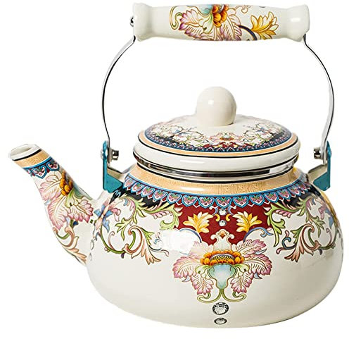 Wasserkocher Emaille Nostalgie Teekessel 2,5 L Bauernhaus Stil Retro Wasserkocher Induktion Pfeifkessel Für Induktion Gasherd Holzofen Einzugsgeschenke,Rot