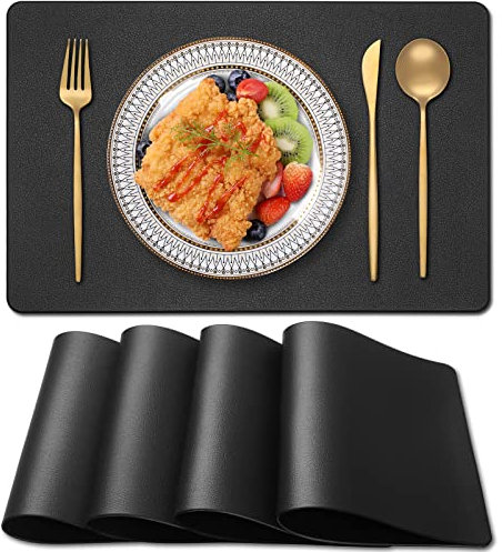 Blibalaskr Tischsets Abwaschbar,Platzsets 4er Set,wasserdichte und abwischbare,hitzebeständige doppelseitige PVC-Platzdeckchen,geeignet für Küche,Esstisch,Esszimmer 45cm×30cm(Schwarz)