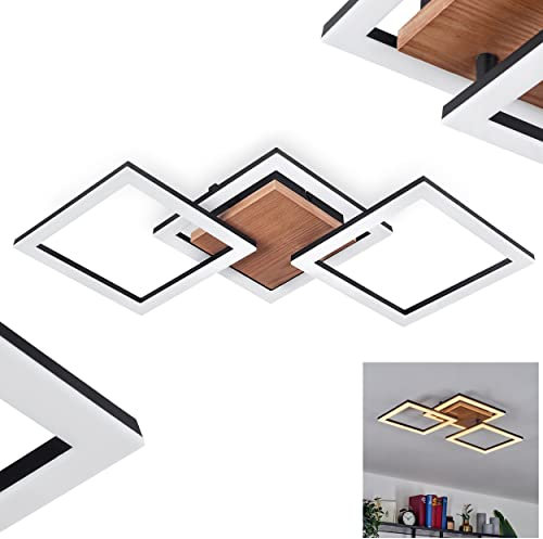 HOFSTEIN LED Deckenleuchte Walschbronn, verstellbare Deckenlampe aus Metall/Kunststoff/Holz in Schwarz/Weiß/Natur, verstellbares Leuchtelement, 1 x LED 30 Watt, 2200 Lumen, 3000 Kelvin