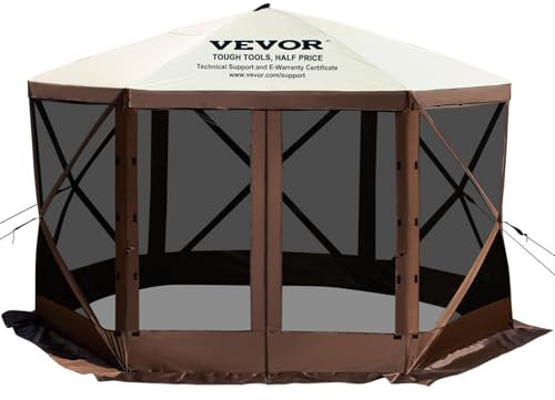 VEVOR Faltpavillon, 3,05 x 3,05 m, 6-seitiges Pop-up-Camping-Überdachungszelt mit Netzfenstern, tragbarer Tragetasche, Erdspießen, große gartenpavillon für Outdoor-Camping, Rasen und Hinterhof