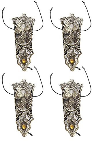 Uposao 2 Paar Gothic Handstulpen Damen,Halloween Spitze Mesh Lange Handschuhe Manschette Fingerlose Spitzenhandschuhe Steampunk Armband Armkette für Hochzeit Fasching Karneval Kostüm Accessoires,Gold