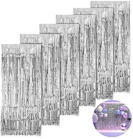 6 Stück Lametta Vorhang Silber, 1mx20m Glitzervorhang, Glitzer Vorhang Deko | Plastik Party Vorhang, Lametta Vorhänge Für Hintergrunddekoration, Partydekoration, Geburtstagsdekoration, Weihnachten