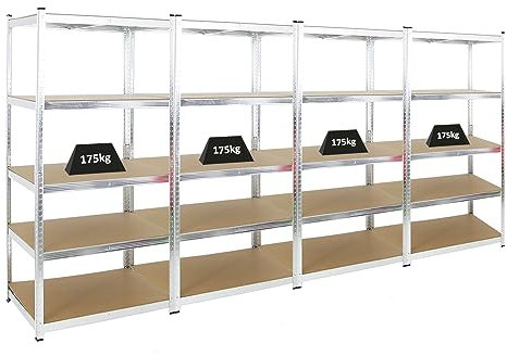 PROREGAL Mega Deal | 4X Schwerlastregal Ragnar | HxBxT 180x90x60 cm | Fachlast 175kg | Verzinkt | Garagenregal Kellerregal Werkstattregal Lagerregal Steckregal
