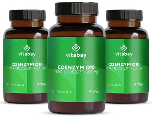 Vitabay Coenzym Q10 Kapseln 200mg Hochdosiert - 360 Kapseln Vegan & Laborgeprüft - enthält 100% natürliches Q10 ohne unerwünschte Zusatzstoffe