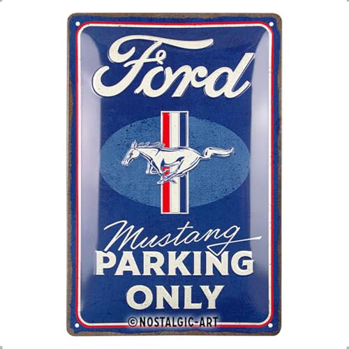 Nostalgic-Art Retro Blechschild, 20 x 30 cm, Ford Mustang – Parking Only – Geschenk-Idee für Ford-Zubehör Fans, Original Lizenzprodukt (OLP), aus Metall, Vintage Design, Blechschilder Sprüche