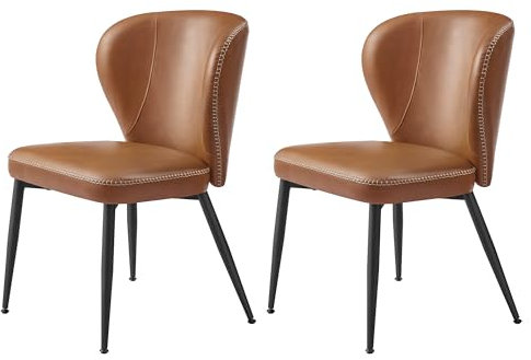 VASAGLE EKHO Kollektion - Esszimmerstühle 2er Set, Küchenstühle, Kunstleder, mit Nähten, Mid-Century-Modern-Stil, einfacher Aufbau, Lounge, Restaurant, karamellbraun LDC180K02