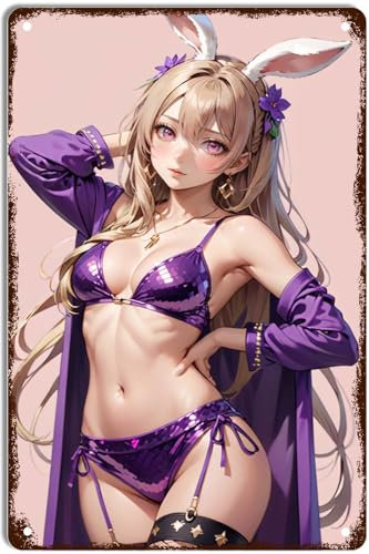 NANDEZ Vintage Metallschilder Anime Sexy Girl Blechschild Retro Poster für Schlafzimmer Männerhöhle Wohnzimmer Küche Badezimmer Garage Büro Bar Club Kunst Wanddekoration Schild Geschenk 20,3 x 30,5 cm
