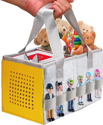 Upgraded Storage Case for Toniebox Starter Set and Tonies Figurines, Premium Folding Bag Can Hold 30-40 Tonies Figures Characters, ThxYour Carrying Case (Yellow)