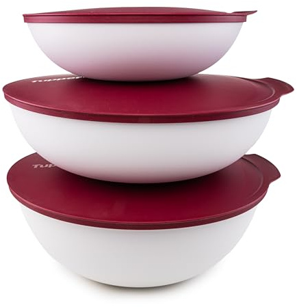 Tupperware Allegra Schüssel Set Dunkelrot 5,0 L + 3,5 L + 1,5 L Servierschüssel (inkl. EcoEasy 750 ml Gold)