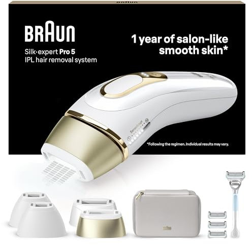 Braun Épilateur À Lumière Pulsée Silk·expert Pro 5 PL5358, Épilation Semi-Définitive, Alternative Au Laser, Résultats En 2 Séances, Rasoir Venus, 4 Têtes Pour Épiler Jambes, Visage, Maillot Et Plus