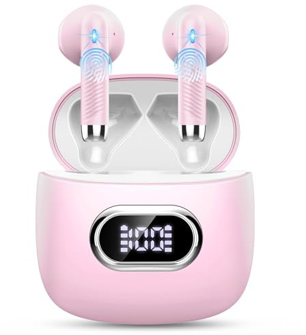 Auriculares Inalámbricos, 2024 Auriculares Bluetooth 5.3 con Reducción de Ruido ENC Mic, Mini Cascos Inalambricos Bluetooth 42H Estéreo HiFi Auriculares in Ear IP7 Impermeable, LED Pantalla, USB-C