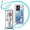 Handyband für Xiaomi Redmi Note 13 4G(Nicht für 5G) Hülle mit Band, Glitzer Treibsand Handyhülle mit Kordel zum Umhängen Transparent Stoßfest Schutzhülle mit Kette Schnur, Quicksand Case in Blau