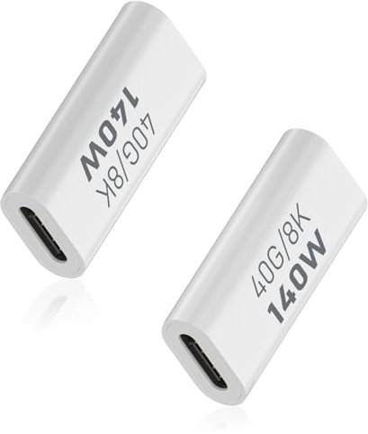 Duttek USB C Kupplung 40G, USB C Female to Female Adapter PD 140W, Type C zu Type C Adapter mit 8K@60Hz Video Display, kompatibel für Thunderbolt 4/3, MacBook Pro/Air, iPad, Laptop, Handys (2 Stück)