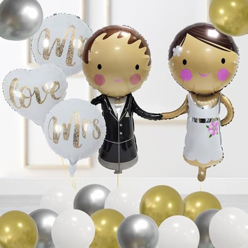 DazzJoy Brautpaar Luftballons Hochzeit Deko,20 Stück Just Married Deko Mr und Mrs Folienballon,Deko Hochzeit Luftballon,Helium Ballons Hochzeit für Standesamt Deko,Valentinstag,Hochzeitstag Dekoration