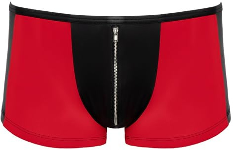 Orion Herren-Pants - erotische Boxer-Shorts für Männer, mit Front-Reißverschluss, schmalen Gummi-Bund, Matt-Look, eng anliegend, schwarz/rot