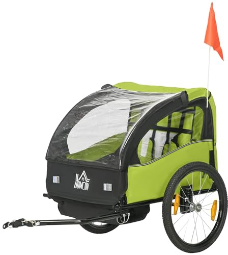 HOMCOM Remolque de Bicicleta para Niños +18 Meses 140x88x90 cm Verde