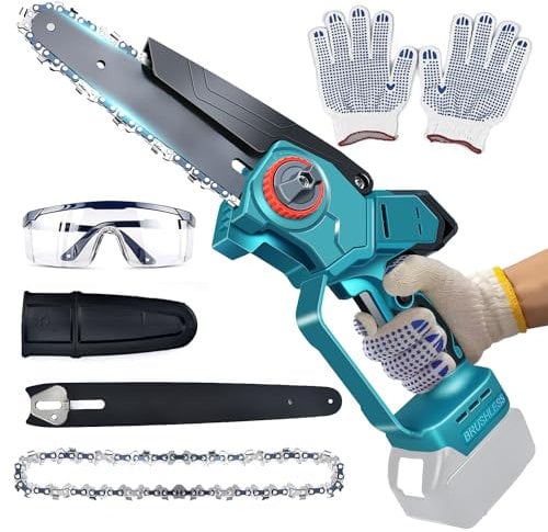 Mini Kettensäge für Makita 18V Akku,1200W Bürstenlose Kettensäge Elektrisch 6&8 Zoll,Akku Kettensägen Handkettensäge für Gartenscheren,Holzschneidenz(Batterien nicht enthalten)