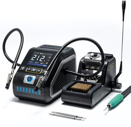 FNIRSI DWS-200 200W 210 Precision Digital Soldering Station Kit with 3 F210 Soldering Iron Tips and 2 Helping Hands, Temp Value & Curve Mode, 3 Temperature Storage, Full-Color Display
