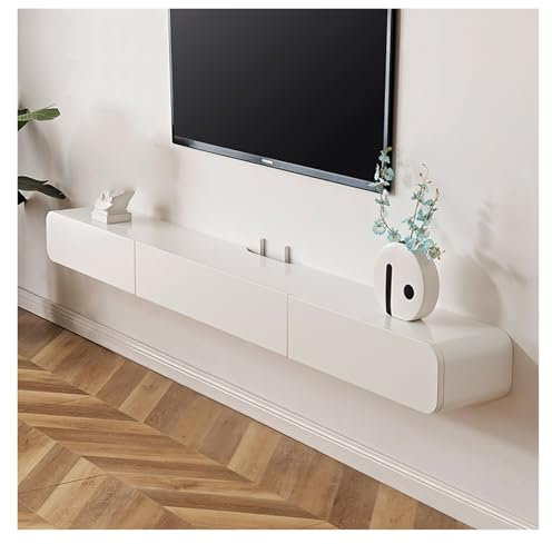 LIUJHGH Soporte de TV Flotante, Unidad de TV, Consola Multimedia Montada en la Pared con Almacenamiento, Puertas, Cajones Gran Consola Multimedia Centro de Entretenimiento(Blanco,120CM)