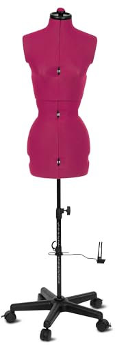 Schneiderpuppe Supa Fit Damen Gr. S (34-42) mit Rollen, weiblicher Torso, Büste, verstellbare Drehregler, individuelle Anpassung an Hals, Taille, Brust, Hüfte (pink, S)