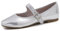 Feversole Women's Soft Breathable Mary Jane Memory Foam Cushioned Comfort Round Toe Metal Buckle Flats Walking Shoes Silver Napa Size UK 3.5