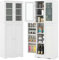 COSTWAY Buffet de Cuisine 4 Portes, Armoire Cuisine 10 Compartiments, 4 Étagères de Porte, Armoire Vitrine en Verre pour Salon, 60 x 31,5 x 161,5 cm (Blanc)