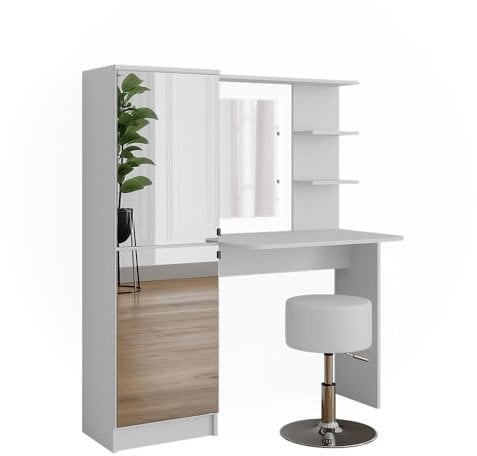 Vicco Schminktisch Jasmin, Kosmetiktisch mit Spiegel, Weiß, 123 x 141.2 cm mit Hocker