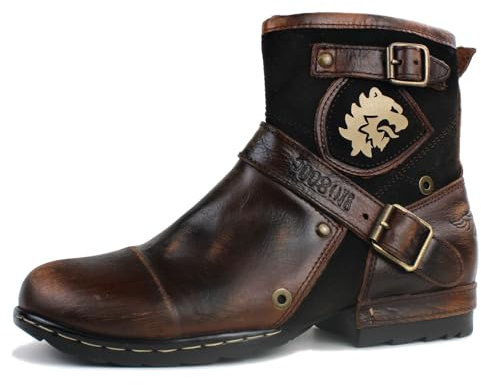 OSSTONE Stivali da motociclista Pelle Chukka Stivaletti Uomo Botas Zip Up Retrò Stylish Boots OS-5008-1-BP-IT-R,Vintage Marrone，US10(EU44)