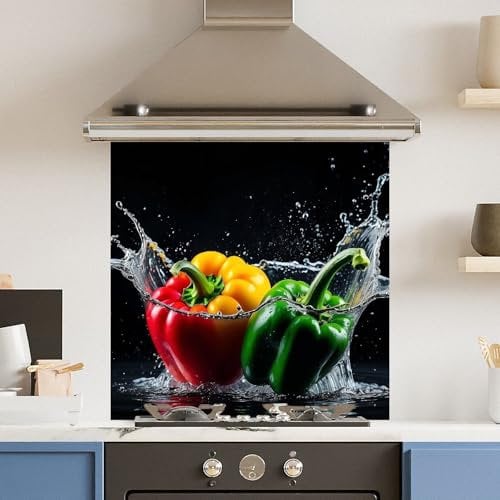 Toughened 6mm Glass Kitchen Splashback 60 x 60cm Pepper Splash - Polished Edge Heat Resistant Back Splash for Cookers Hob