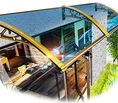Vordach für Haustür oder Fenstermarkise, leises Material, Überdachungen, UV-Schutz, Regen- und Schneeschutz, Außenterrasse, champagnerfarbene Halterung aus Aluminiumlegierung + braune Polycarbona