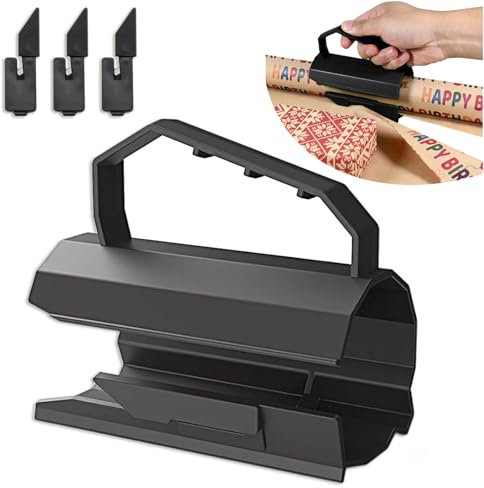 LANGNIDORIS Geschenkpapier Schneider für Rollen, Geschenkpapierschneider, Wrapping Paper Cutter, Tragbare Sliding Geschenkpapier Cutter für Weihnachten, Geburtstag, Valentinstag (1Rollen & 3Klingen)