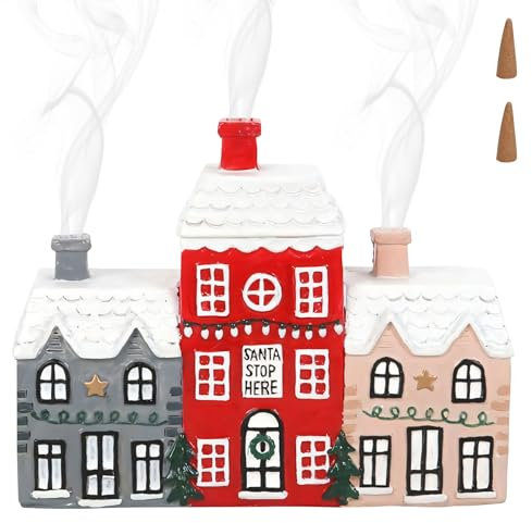 Räucherhaus Weihnachten Räuchergefäß Räucherkerzenhalter, Räucherhäuschen Weihnachtshaus Lebkuchen Schnee Haus Räucherkerzen Räucherkegel Halter, Harz Weihnachtskabine für Hause Büro
