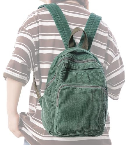 Boziee Klein Rucksack Damen Canvas Cityrucksack Rucksäcke Daypacks,Rucksackhandtaschen Kinderrucksäcke für Schule Travel Arbeit Damen Mädchen Teenager Unisex (Cord, Grün)