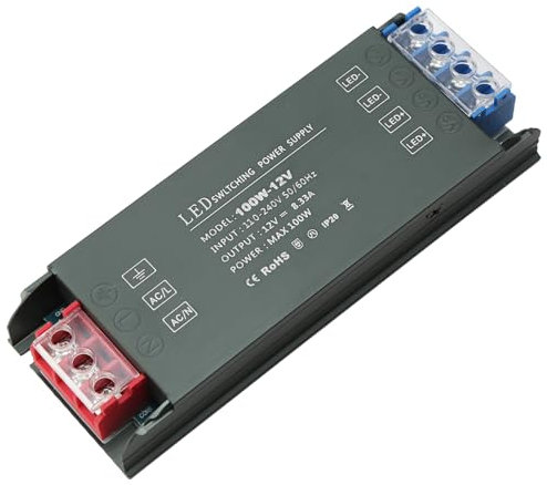 Transformateur 220V 12V LED Driver 100W,Ultra Fin Transfo Alimentation à Découpage 8,3A Adaptateur Convertisseur de Tension pour Lampes et Caméras de Vidéosurveillance,Lot de 10
