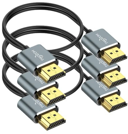 Twozoh Câbles HDMI 4K Slim Extrêmement 2M Lot de 3, Ultra Fins et Flexibles HDMI 2.0 Compatible 4K/60HZ 18Gbit/s Moniteur, PS5, PS4, Xbox One, Fire TV (3 Pièces)