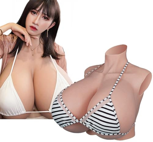 EQAIWUJIE Huge Breastplate S Z Cup Silicone Breast Forms for Crossdresser Cosplay Drag Queen (Tan, H Cup Silicone Filler)
