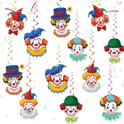 Clown Girlande Karneval, 12 Stück Spiral Girlanden mit Clown Motiv Karneval Luftschlangen für Deckenhänger,Clown Girlande Deko Karneval, Clown Deko für Karneval, Fasching, Zirkus Deko