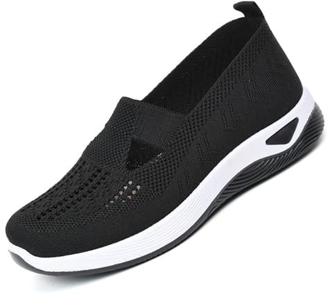 GYCF Mujer Zapatos sin Cordones,Mujer Ortopédicos Deportivos,Zapatillas de Verano de Gimnasia Paseo Slip On Transpirables Cómodas Malla Ligeras Plataforma Zapatos,Negro,38EU